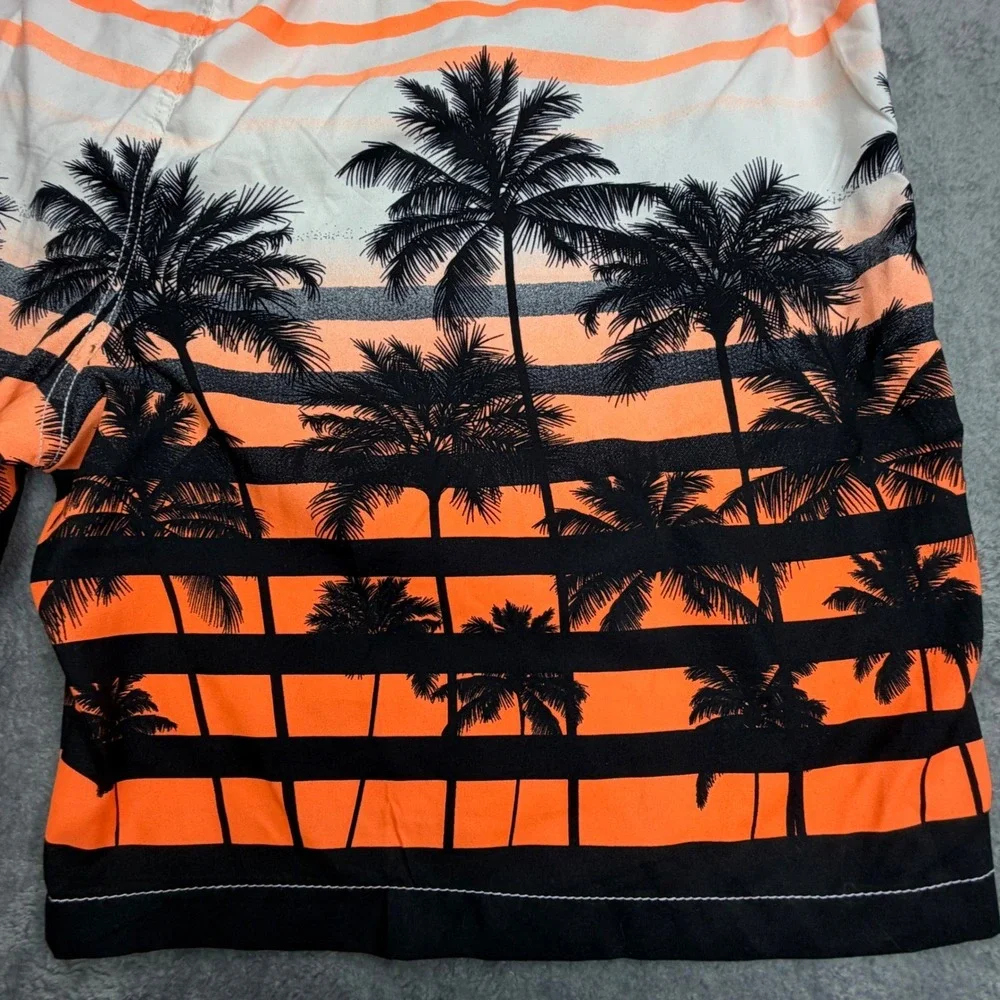 Kailua Surf Mens 3X Swim Trunks Orange White Striped Palm Tree Tropical Sunset‎